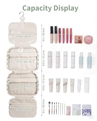 Image of Narwey Large Hanging Toiletry Bag Travel Makeup Bag Cosmetic Organizer for Women and Girls, Z-Mint Green Checkerboard, Large