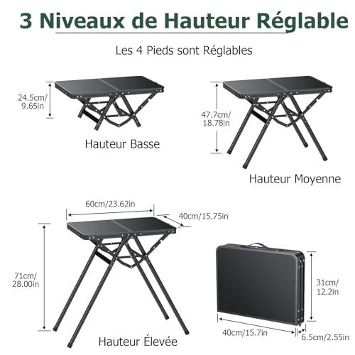 Table de camping pliante réglable pour stabiliser vos repas - 3