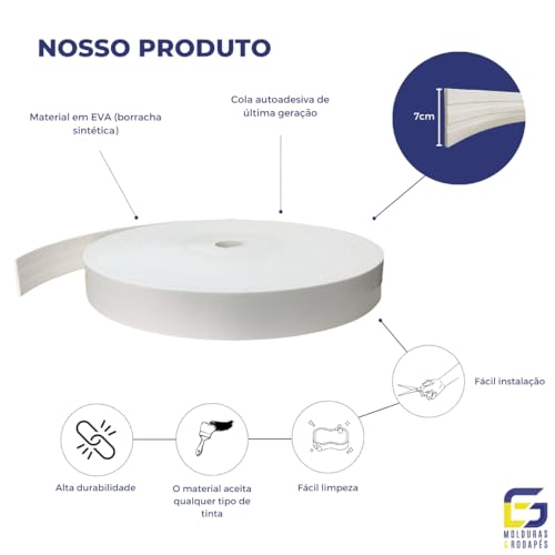 Moldura Rodameio Ripado EVA Autocolante Marte, 7cm x 5mm (Branco)