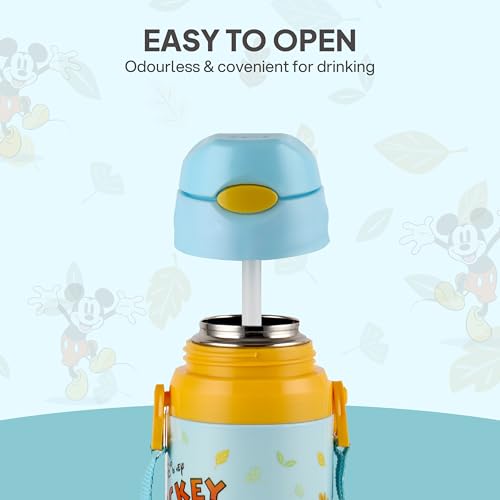 Image of Cello Kidzbee Autumn 600 Mickey Mouse Design Insulated Kids Sipper Water Bottle 600 ml |Food Grade, 3D Touch & Feel Design, BPA Free, Leakproof Easy Press Open Flip Top Cap Insulated Kids Water Bottle