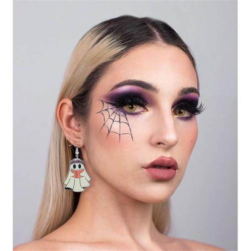 Halloween Ghost Earrings for Women Unique Funny Acrylic Ghost Print Pumpkin Dangle Earrings Handmade Lightweight Charm Spooky Candy Corn Witch Statement Earrings Halloween Cosplay Costume Party Jewelry Gift3