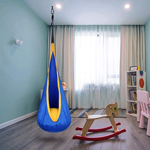 Funny Game Kids Pod Swing Hanging Seat Child Hammock Chair Indoor And Outdoor Sensory Swing 100% Cotton Loading Capacity 170 Lbs (Blue) #TOP5
