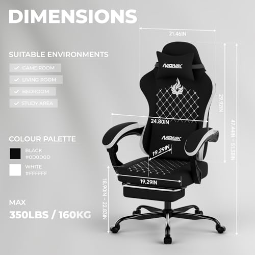 Image of Gaming Chair with Massage,Ergonomic PC Gaming Chair Computer Chairs with Footrest Comfortable Headrest and Lumbar Support, High Back Blackwhite