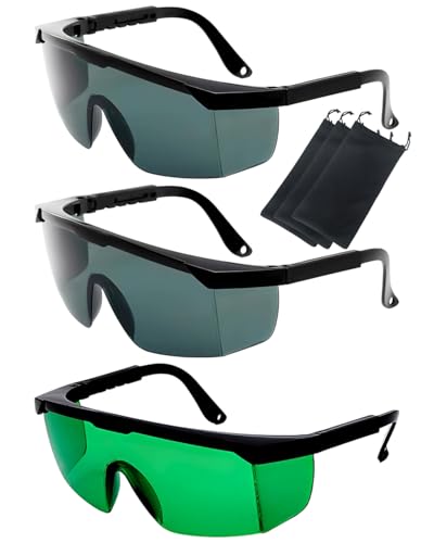 HUVZOR 3pcs Gafas de Protección Solar IPL,200-2000nm UV-C Gafas de Seguridad Láser para Depilación HPL/IPL con Protección Cosmética,bolsa de Almacenamiento Incluida para Uso Profesional y Doméstico