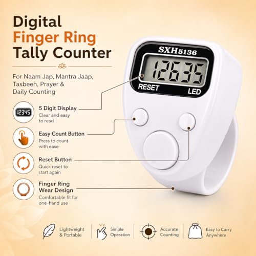 Image of Digital Finger Ring Tally Counter - Electronic Hand Counter for Mantra Jap, Cricket Umpire, Vehicles, Visitors & Counting | 5-Digit LED Display | Portable Multi-Use Tally Machine (LED Ring)