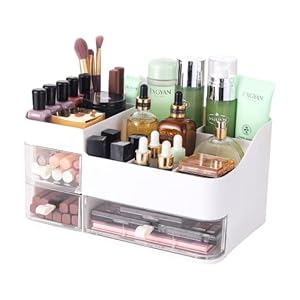 White Makeup Organizer With Drawers,Large Skincare Organizers for Countertop,Desk,Dresser,Plastic Bathroom Counter Organizer for Brush,Palettes,Perfume,Beauty Products Organization,Skin Care Storage