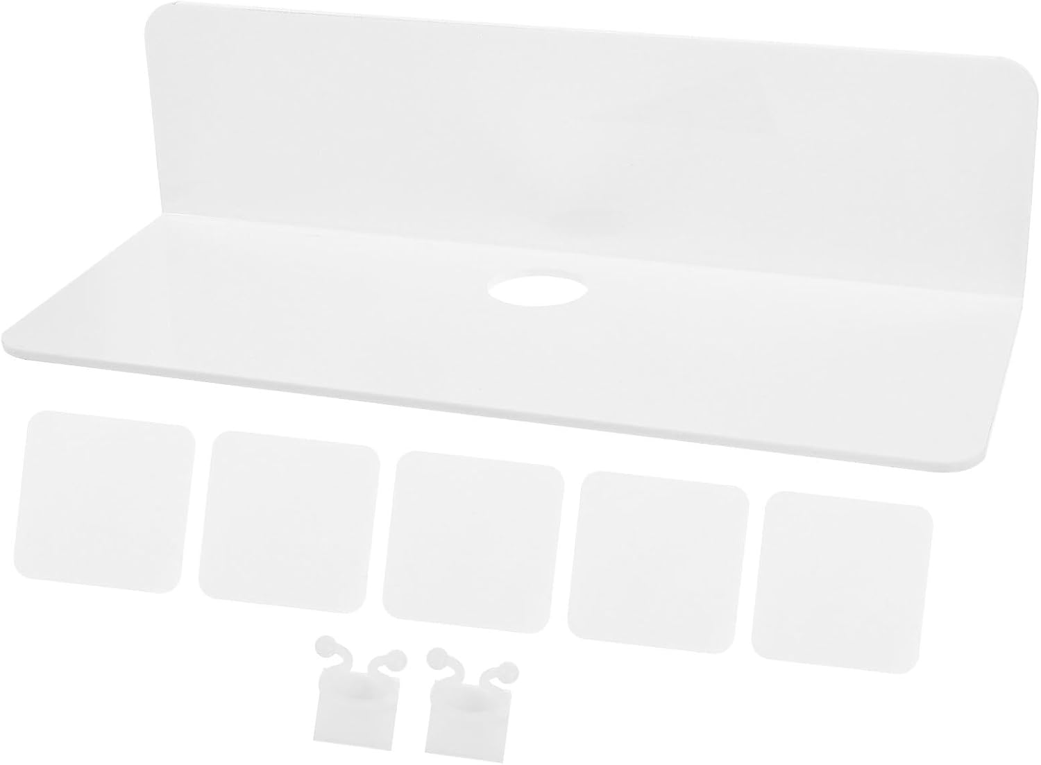 SHINEOFI Floating Wall-Mounted Storage Shelf with Cable Clip, White Acrylic Floating Bracket for Kitchen Accessory and Living Room Display, Adhesive Household Storage Rack for Small Space