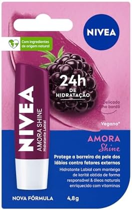 NIVEA Hidratante Labial Amora Shine 4,8g, Hidratação Intensa 24h,...
