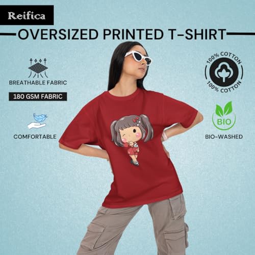 Image of Reifica 100% Pure Cotton Oversized Loose Fit Tshirts for Women