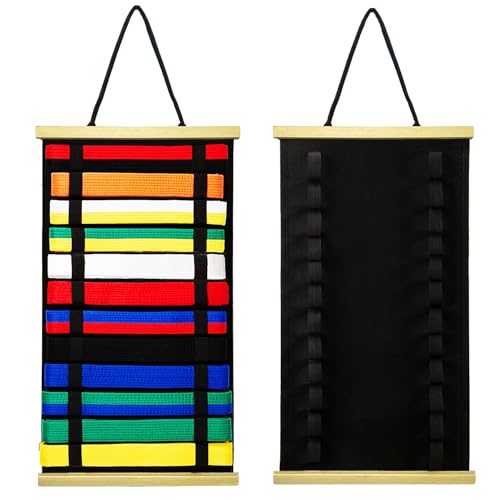 Aiqriwv 12Belts Karate Belt Display Rack with Wooden Frame,Felt Taekwondo Belt Display,Martial Art Belt Display Holder for Martial Art Learner,Easy to Use