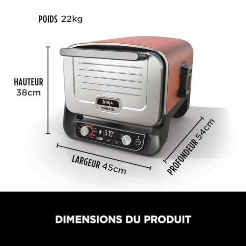 Ninja Woodfire 8-in-1 Electric Outdoor Pizza Oven, Rotisserie & Smoker BBQ with Grate, Pro-Heat Plate, Pizza Stone, Wood Pellets and Shovel, 6 Settings, Dark Orange OO101EU