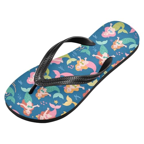 ALAZA Cute Mermaid Flip Flops for Women Fashion Beach Slippers Comfort Mens Flip Flops Non-Slip Rubber Shower Slippers Sandal for Hotel Travel Sport,XS2