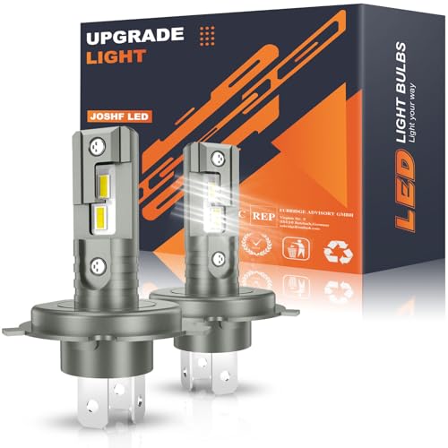 JOSHF Bombilla H4 LED Faro Mejorado para Coches y Motos, Anti-error CSP 18000LM 6500K Luz Blanca LED H4 Bombilla de Coche, Sustitución de Bombillas Halógenas, LED H4/HB2/9003 DC12V, 2 Bombillas