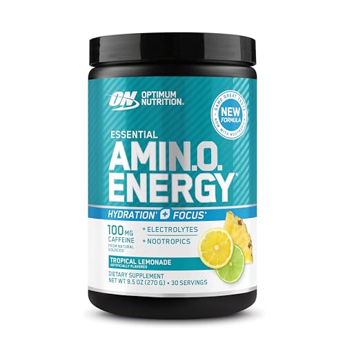 Optimum Nutrition Amino Energy Powder Plus Focus, Tropical Lemonade, 9.5 Oz