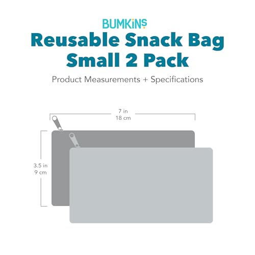 Bumkins Disney Reusable Snack Bags, for Kids School Lunch and for Adults Portion, Washable Fabric, Waterproof Cloth Zip Bag, Supplies Travel Pouch, Food-Safe, 2-pk Minnie Mouse Classic
