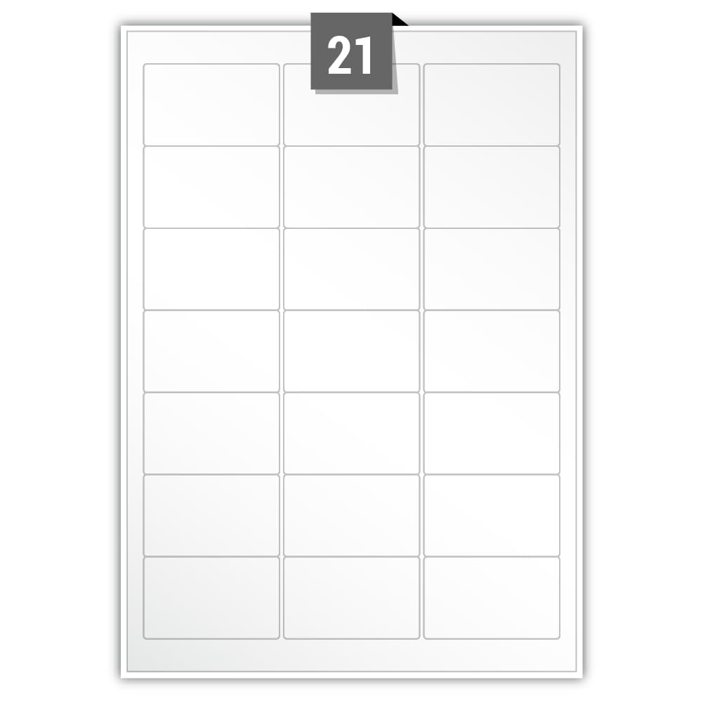 Semi Gloss Permanent Adhesive Dry Edge White Paper Labels 21 Rectangle Printable Labels per A4 Plain Sheet – Label Paper Size 63.50 mm x 38.10 mm Ideal for Office, Packaging, Shipping