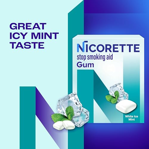 Image of Nicorette 4 mg Nicotine Gum to Help Quit Smoking with Behavioral Support Program - White Ice Mint Flavored Stop Smoking Aid 20 Count (Pack of 12)