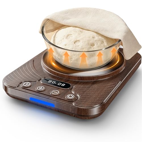 Sourdough Starter Warmer Mat with 1°F Precision (65–110°F), 24H Timer & Memory, Heating Pad for Bread Proofing & Fermentation, Fits 24–40oz Jars for Home Bakin（Wood Grain）