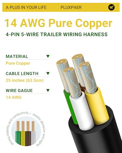 Image of 4 Pin 5 Wire Trailer Wiring Harness 14AWG Pure Copper Wire 25Inch