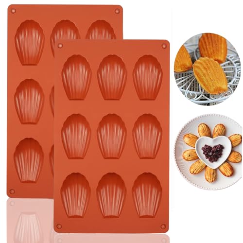 Bustlwor 2 Pezzi Stampo per La Cottura della Madeleine, Stampo Mini Madeleine, Mousse della Madeleine, per Torte, Cioccolatini, Caramelle e Biscotti(Rosso Mattone)