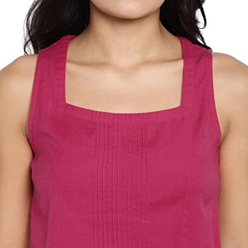 Image of DEEBACO Women's Regular Fit Cotton Pintuck Round Neck Solid Crop Top for Women Stylish Sleeveless One Piece Casual Girl Tops (White, Pink, Mustard)