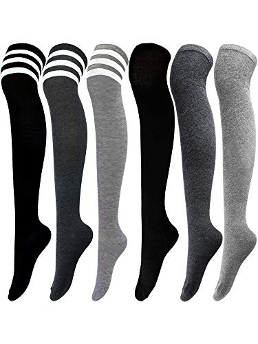 Aneco 6 Pairs Over Knee Thigh Socks Knee-High Warm Stocking Women Boot Sock Leg Warmer High Socks for Daily Wear, Cosplay