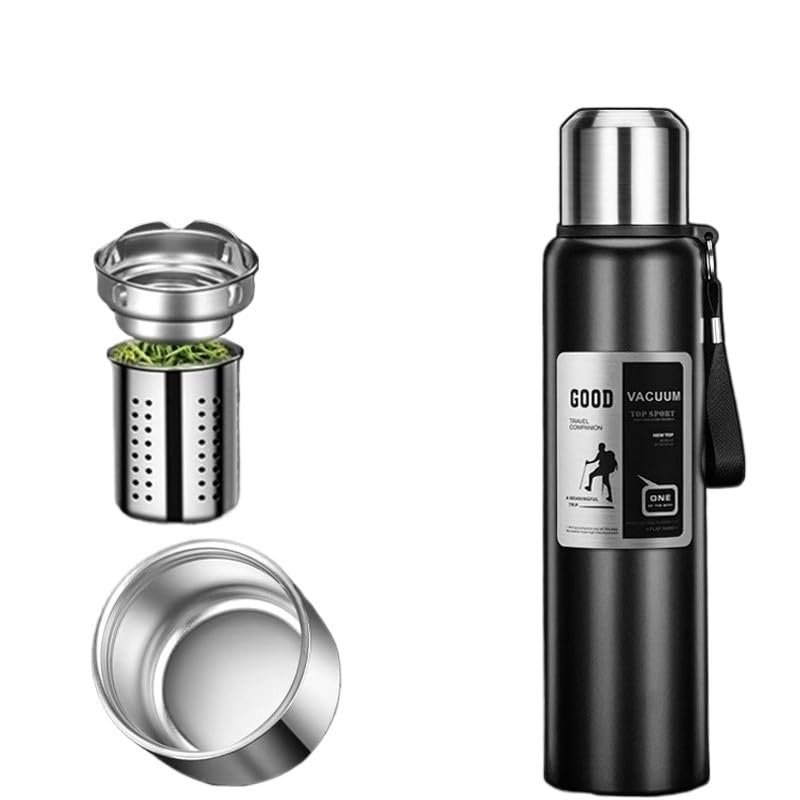 Thermos Mug Long-lasting 72 Hours Large Capacity 316 Stainless Steel Men's Outdoor Travel Mountaineering Portable.(Black 1000ML)