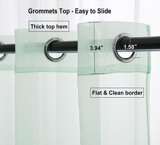 Miniatura 6 de PI - Cortinas cortas transparentes verdes, con ojales en la parte superior, telón de fondo de gasa natural para comedor, cocina, 2 paneles (52