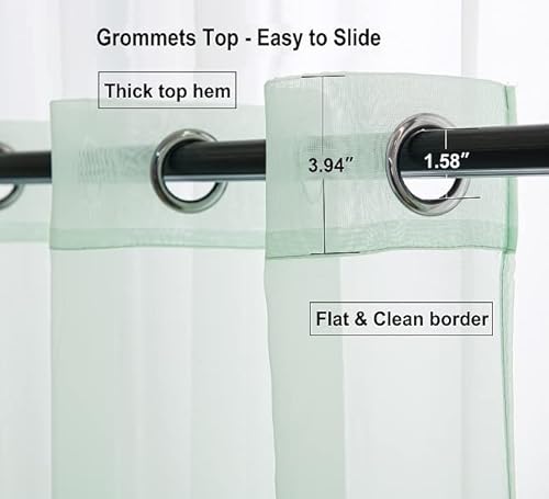 Pi Mint Sheer Curtains With Grommet,Light Cool Voile Textured Long Window Curtain For Outdoor/Patio/Kids Room 2 Panels (W52 X L130, Mint Green) #TOP5