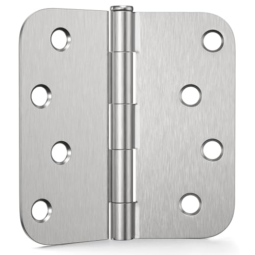 3 Pack Door Hinges 4 Inch Brushed Nickel Hinges with 5/8 Radius & Square Corners Removable Pin Exterior Door Hinges Perfect for Heavy-Duty Front & Back Door Anti-Rust & No Squeaks