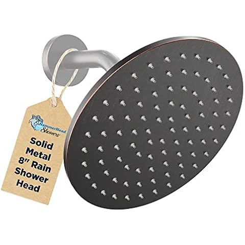 100% ALL METAL Rain Shower Head with 2.5 GPM High Pressure Rainfall Spray | Large Round Rainshower Showerhead for Wall Mount, Overhead Raincan or Ceiling Mount Waterfall (8 Inch, Oil Rubbed Bronze) Cover