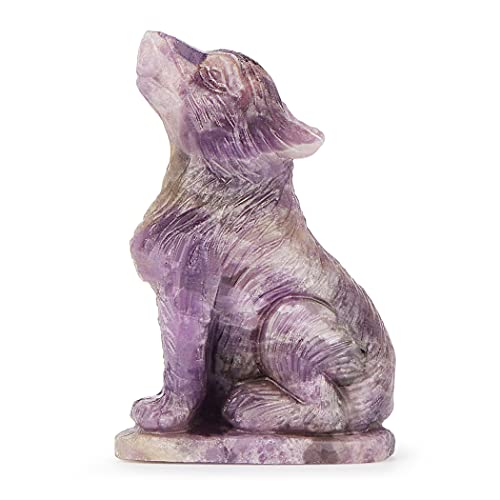 Estatua de lobo de amatista tallada 2 pulg