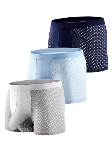 Mens Ice Silk Underwear, Dual Pouch Mens Underwear, Mens Boxer Briefs Moisture Wicking 3-Pack (L, A)