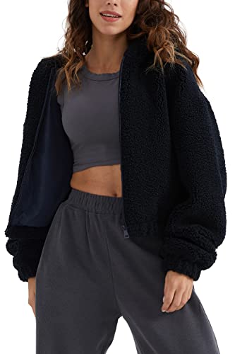 Orolay Women's Fuzzy Fleece Cropped Jacket Fluffy Sherpa Coat