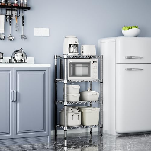 Image of M MZG 1000 lbs 4 Tier Shelf Metal Storage Shelves Wire Rack Closet Organizers with PP Board for Garage Kitchen Bathroom Laundry Chrome 11.8 inch D x 21.7 inch W x 39.5 inch H