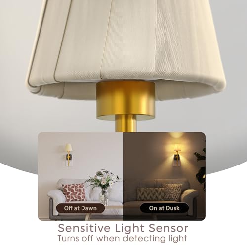 Image of Briignite LED Night Lights Plug into Wall, 2 Pack Vintage Pleated Fabric Cover Night Light, Dusk to Dawn Sensor,0-100LM Dimmable Lamp Shade Nightlight for Bedroom Living Room Hallway