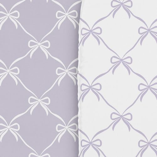 Image of Sweet Jojo Designs 2-Piece Baby Bassinet Sheets Set (White and Purple Bows) for Girls, Infant Newborn Nursery, Oval, Rectangle & Hourglass Mattress (Princess, Lavender Bow, Vintage Coquette Aesthetic)