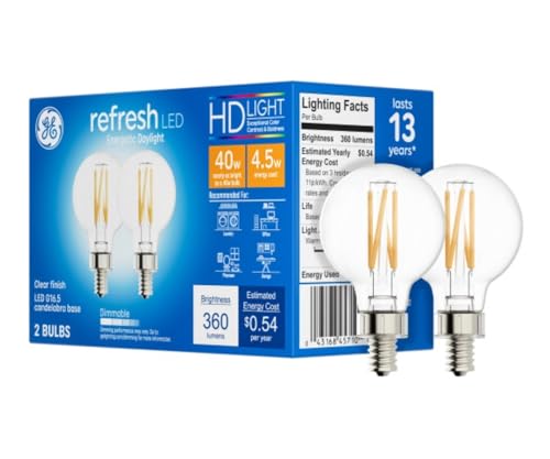 GE Refresh LED Light Bulbs, 40 Watt, Daylight, G16.5 Globe Bulbs, Small Base (2 Pack) - image 1