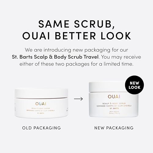 OUAI Scalp & Body Scrub, St. Barts Travel Size - Exfoliating Body Scrub with Sugar & Coconut Oil Blend for Smooth, Moisturized Skin - Gentle Scalp Exfoliator for Removing Product Build Up (3.4 oz)
