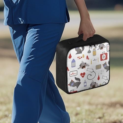 Image of Gomyblomy White First Aid Kit Empty Dog Print Medicine Travel Kit Portable Emergency Bags Medical Supplies Organizer Pouch for Home Dorm Office Car Camping Hiking