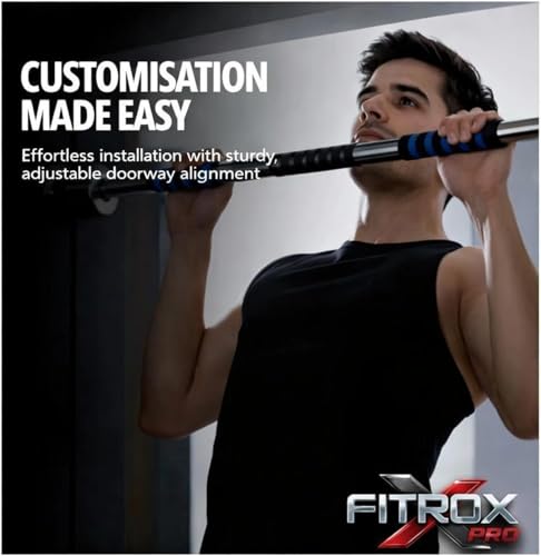 Image of Doorway Pull-Up Bar, Adjustable Chin-Up Bar with Foam Grip, Black and Blue, Home Gym Workout