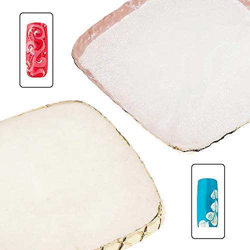 Harz Nail Art Palette, BKJJ 2 Stück Gel Polish Halter, Goldener Rand Nagelpaletten, Nachahmung Achat Muster Design, Farbmischung Pigment Platte, Mischpalette Nagelkunst Werkzeug Zubehör (WeiÃ/Pink) – Bild 4