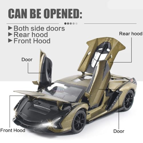 Image of Die-cast Metal Lamborghini Car Toy Pull Back Super car with Openable Doors with Sound and Light for Birthdays Gift Party Decorations Great for Kids Boys Girls and Adults