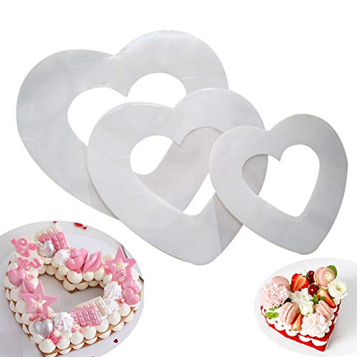 RAYNAG - Juego de 3 plantillas para repostería con forma de corazón para tartas, plantillas, plantillas, plantillas, plantillas, 6/8/12 pulgadas Cover