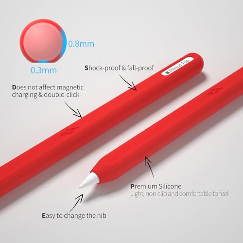 Image of Ultra Thin Protective Pencil Cover for Apple Pencil Pro &Apple Pencil 2nd Gen Silicone Case Sleeve Compatible with Apple Pencil Pro (red)