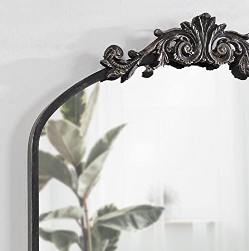 Image of Kate and Laurel Arendahl Traditional Arch Mirror, 24 x 36, Antique Black, Baroque Inspired Wall Decor