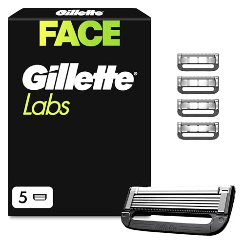 Gillette Labs Rasierklingen Herren, 5 Original Ersatzklingen, Klingen für Männer Kompatibel mit Allen Gillettelabs Rasierern (Inkl.Heated Razor) — Schwarz