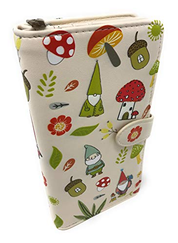 Shag Wear Gnome Forest Large Wallet for Women and Teen Girls Multiple Gnomes Mushrooms Plants Vegan Faux Leather Beige 7