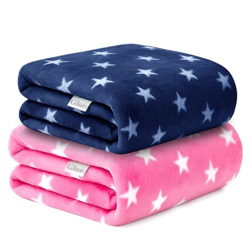 Image of GLUN Fleece Baby Blanket for Newborn, Pack of 2 Different Colours Pink & Navy Blue Combo, All-Season Blanket Ultrasoft Baby Blanket for Babies