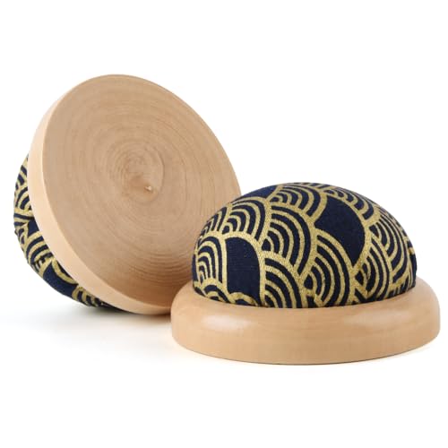 1Pcs Round Pin Cushion Wooden Base Cute Needle Pincushions Japanese Style Pin Cushions Needle Holders for Sewing Quilting Accessory or DIY Crafts.Black Fish Scales